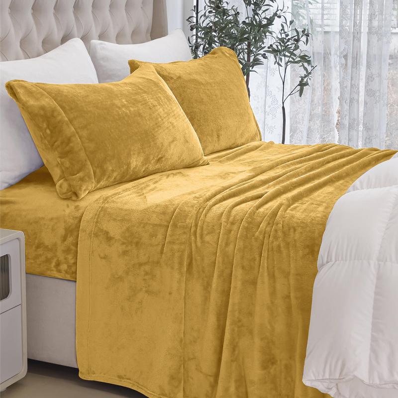 4-Piece Velvet Plush Flannel Sheet Set