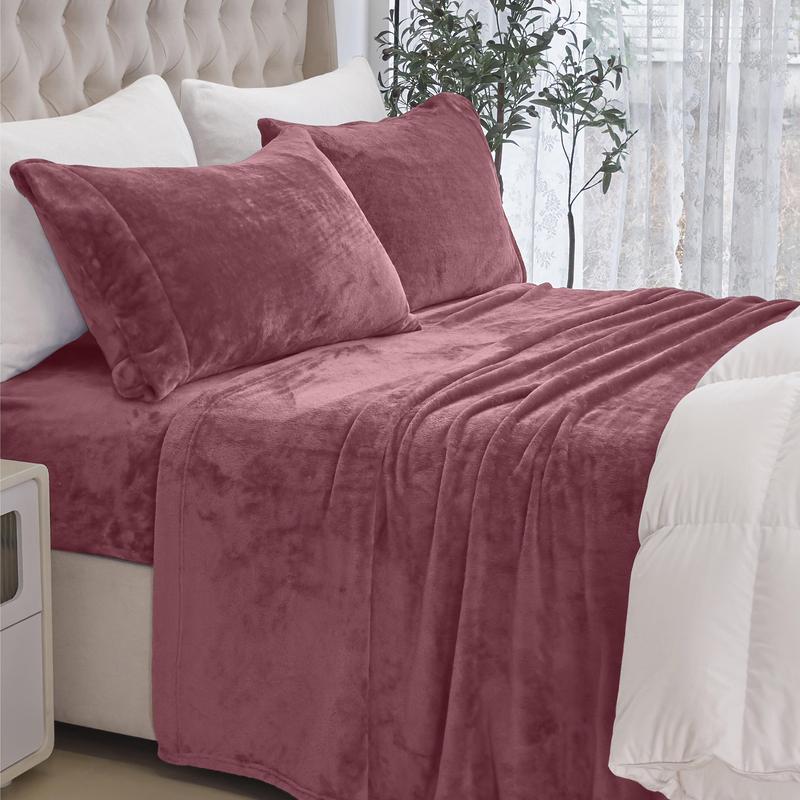 4-Piece Velvet Plush Flannel Sheet Set